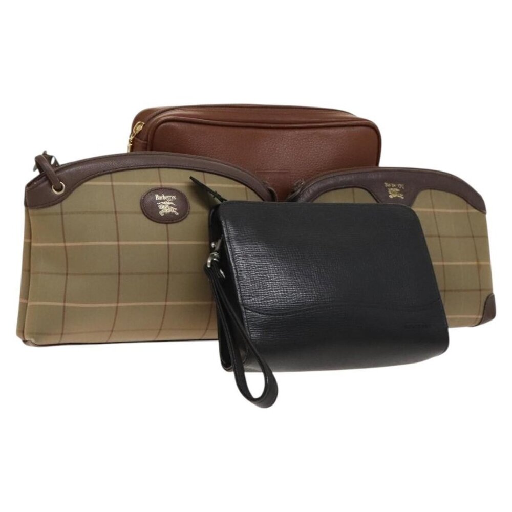 BURBERRY Clutch Bag Canvas Leather 4 Set Beige Brown black Auth bs29014
